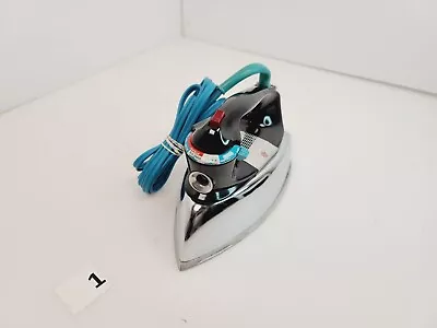 Vintage GE General Electric Chrome Steam Iron H7 F63 W/ Turquoise Blue Wire • $35