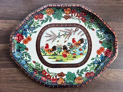Vintage Daher Decorated Ware England Tin Metal Painted Large Tray Rooster Floral • $11.99