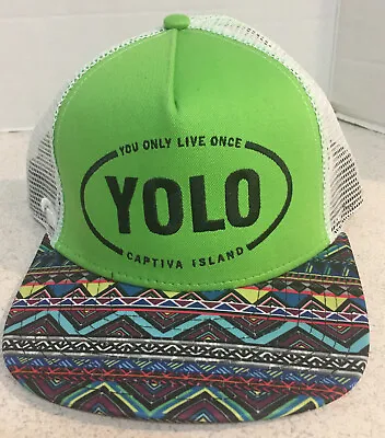 $7 • Buy Captiva Island Snapback Mesh Truck Hat Yolo Rainbow You Only Live Once Cap Green