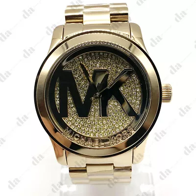 Michael Kors MK5706 Women's Runway Gold Dial Crystal Pave Gold Watch 45mm • $116