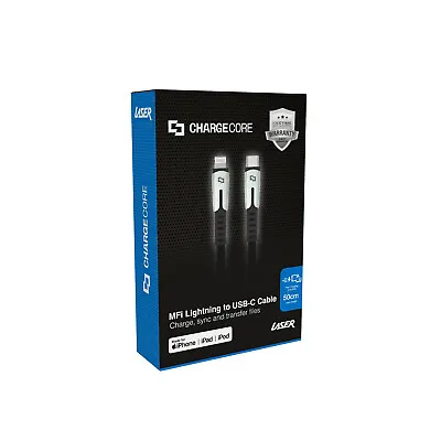 $19.99 • Buy Laser ChargeCore MFi 50cm Lightning To USB-C Cable
