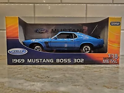 Welly 1969 Ford Mustang Boss 302 1:18 Scale Diecast Model Car Blue • $90