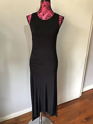 Witchery 8 Dress Black Stretch Body Con Maxi Hi Low Fluted Hem Sleeveless EUC • $45