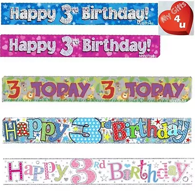 Happy 3rd Birthday Party Decorations Banners Boy Girl Foil Zoo Animal Pink Age 3 • £2.50