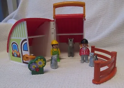 PLAYMOBIL 1.2.3 SET - TAKE ALONG FARM BARN 2012 With Some Figures Check Photos • £5