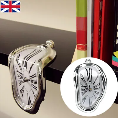 Style Surreal Melting Distorted Wall Clock Surrealist Salvador Dali Style Silver • £10.55