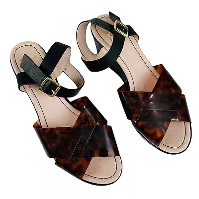 Miss L Fire Sandals Women's 9 Black Brown Tortoise Gertie Wedge Platform Retro • $148