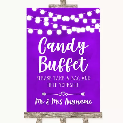 Purple Watercolour Lights Candy Buffet Personalised Wedding Sign • £54.95