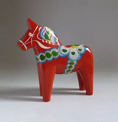 Vintage Swedish Painted Carved Wood Dala Horse. 6  High. Nils Olsson • £35