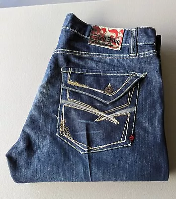 Red BBQ Men's Premium Denim Jeans Embroidered Unique Flap Pockets 40x32 Tag Size • $29.95