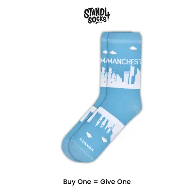 Manchester Blue City Skyline Socks - Sky Blue Cotton | Calf Socks | Unisex • £14.99