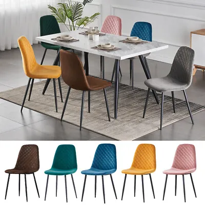 Set Of 2/4/6 Velvet Dining Chairs Padded Seat Metal Legs Kitchen Home Office UK • £69.99