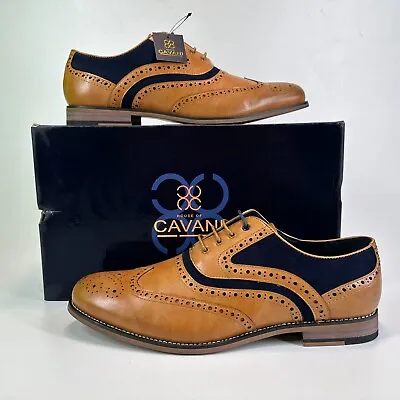 House Of Cavani Ethan Shoes Men's Designer Leather Brogue Tan/Navy UK 14 XL NEW • £39.99