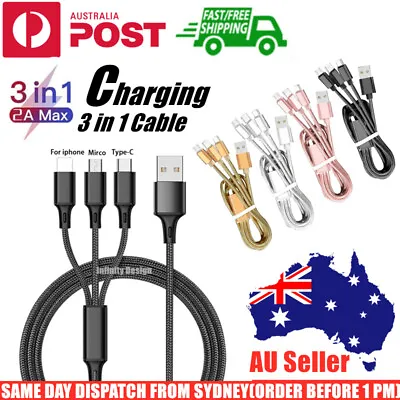 Universal 3 In 1 Charging Cable USB Multi Function Phone Charger Cord Type-C IOS • $5.65