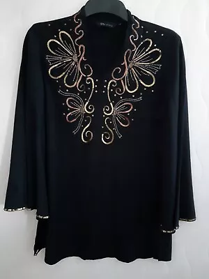 Revolution Ladies Black Flared Sleeve Sequin Embelished Tunic/Top (One Size) • $8.15