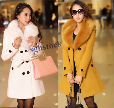 Women's Winter Overcoats Fur Collar Medium Style Korean Casual Jackets Tops Coat • $200.99