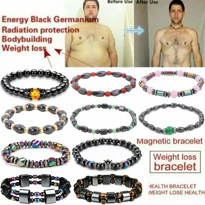 Retro Natural Energy Stone Hematite Bead Bracelets Women Men Lose Weight Jewelry • £2.74