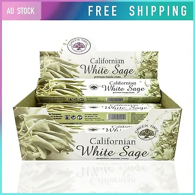 12 Pack Californian White Sage Incense Sticks Green Tree Premium Masala Bulk Box • $29.50