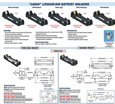 Keystone Battery Holder ( 18650 26650 ) Contacts Clips LITHIUM-ION Battery • $9.26