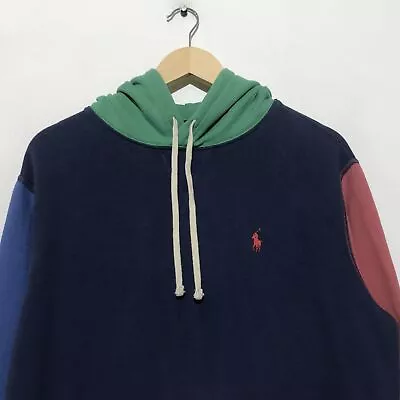 Vintage Navy Polo Ralph Lauren Hoodie Sweatshirt Colour Bloc - Small • £30