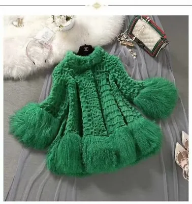 Green Women's Jacket Real Rabbit Fur Coat Sheep Fur Hem Cuff Cuffs -Small Collar • $187