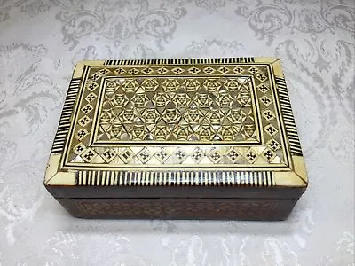 Egyptian Mosaic Jewelry Trinket Gift Box Mother Of Pearl 3”X5”x2” Bone Ebony • $19.99