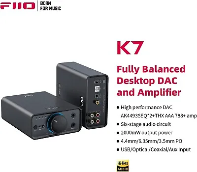 FiiO K7 Full Balanced HiFi DAC Headphone AmplifierAK4493S*2 XMOS XU208 PCM384k • $169.99