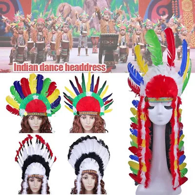 $10.67 • Buy Native American Indian Chief Feather Headdress Hat Costumes War Feather Bonnet