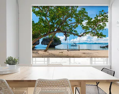 £76.75 • Buy Summer Beach Scene Calming Tropic Printed Picture Roller Blinds Blackout Remote