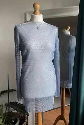 £49.99 • Buy Topshop Embellished Diamante Mesh Mini Dress In Blue Size S New