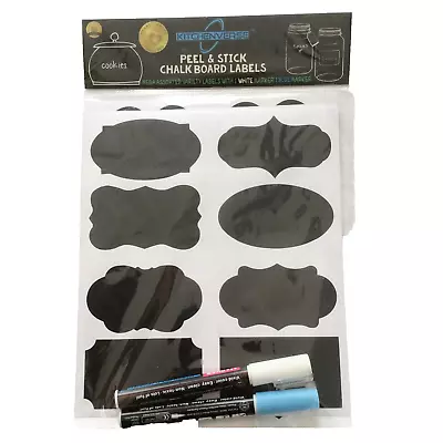 90 Chalkboard Labels - Peel & Stick - 2 White & Blue Chalk Markers • $9.99