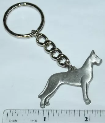 Great Dane Dog Rawcliffe Pewter  I Love My Dog  Vintage Keychain • $12.95