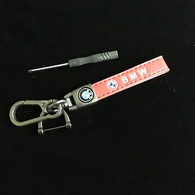 Lanyard Keychain For BMW Red Leather  Dark Gunmetal Hook & Clasp • $9.25