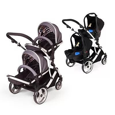 Kids Kargo Duellette Hybrid Silver Tandem Pushchair Includes 2 Isofix Car Seats • £699.99