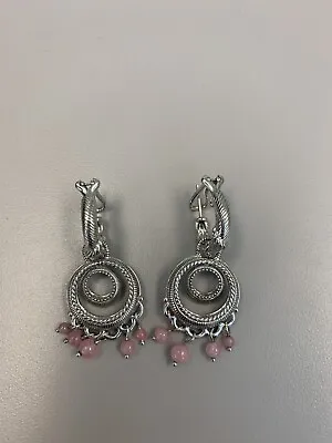 Designer Judith Ripka .69” Twisted Hoop Rose Quartz Dangle Charm Earrings 19g • $125