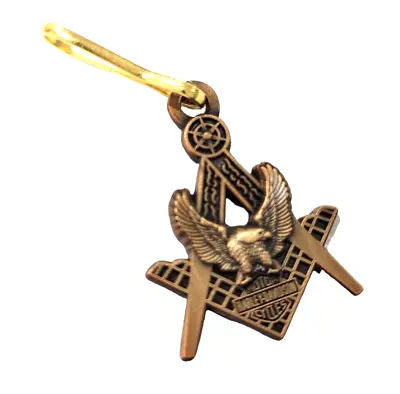 Masonic Eagle Harley HOG Biker Antique Gold Plated Zipper Pull Clip • $13.99