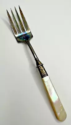 Sterling Silver Serving Fork Meat White Marbled Acrylic Vintage Replacement • $37.27