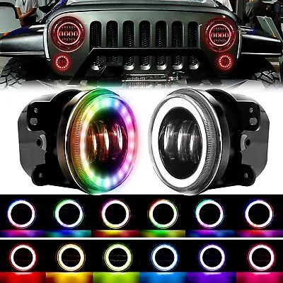 $59.99 • Buy 2pc 4'' LED Fog Lights Driving Lamp RGB Halo For Jeep Wrangler JK Grand Cherokee