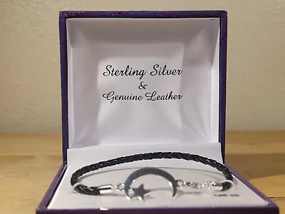 Moon And Star Sterling Silver & Braided Genuine Leather Bracelet 7.25  • $29.50