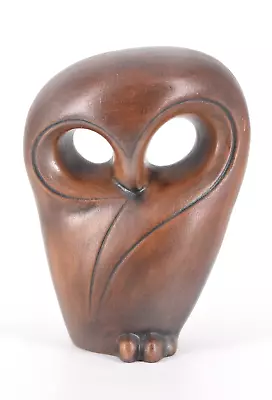 VTG Ceramic Owl Brown Modernist Abstract Stylized Jand Painted Signed 6.25  • $24