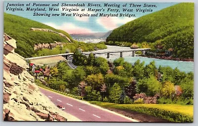 Postcard Junction Of Potomac And Shenandoah Rivers VA Linen L181 • $3.29