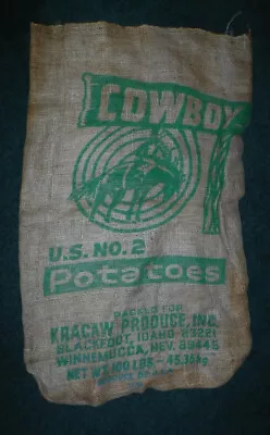 Vintage Idaho Potatoes  COWBOY  Brand Empty 100 Lbs. Burlap Sack Bag • $21.99