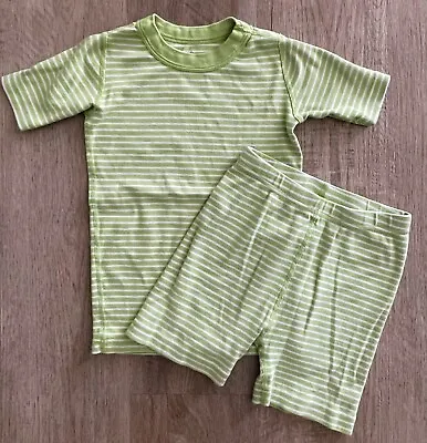 Hanna Andersson Moon & Back Lime Green Stripe Short John Pajamas 130 Cm 8 Yrs • $14.99