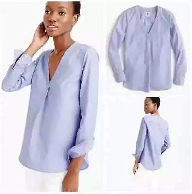 J.CREW $148 Thomas Mason V Neck Blue Shirt Top In End On End Cotton Size 8 • $39.99