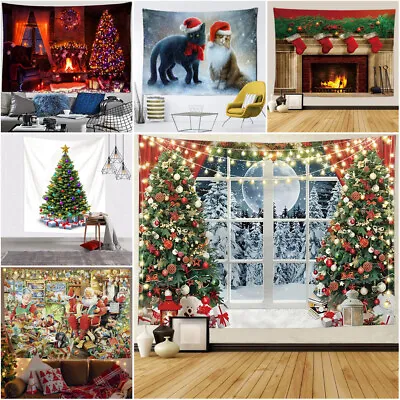 Christmas Tree Tapestry Cat Wall Hanging Bedroom Bedspread Beach Cover Backdrop • $51.69
