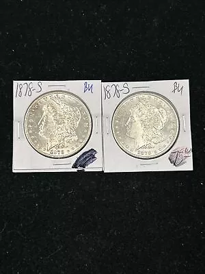 Two (2) 1878-S Morgan Silver Dollars $1 In BU Condition 90% U.S. Silver (Lot AH) • $2