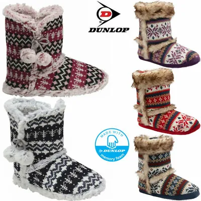 £16.99 • Buy Ladies Memory Foam Slippers Dunlop Boots Ankle Fairisle Winter Warm Fur Booties