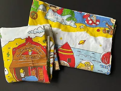 Excellent! Vintage Snoopy PEANUTS Twin FLAT & FITTED SHEET Space Western Pirate • $59.95