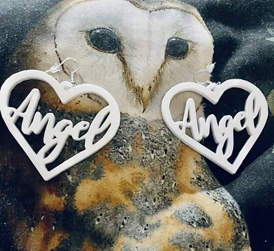 60s 70s 80S WHITE ANGEL LOGO DOLL EARRINGS DANGLE ACRYLIC PUNK GOTH Uk • £2.99