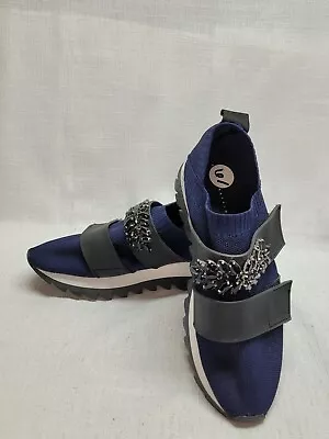 Zara Trafaluc Bejewelled Beaded Stretch Sneaker - Blue - Women's Size 6 • $26.99